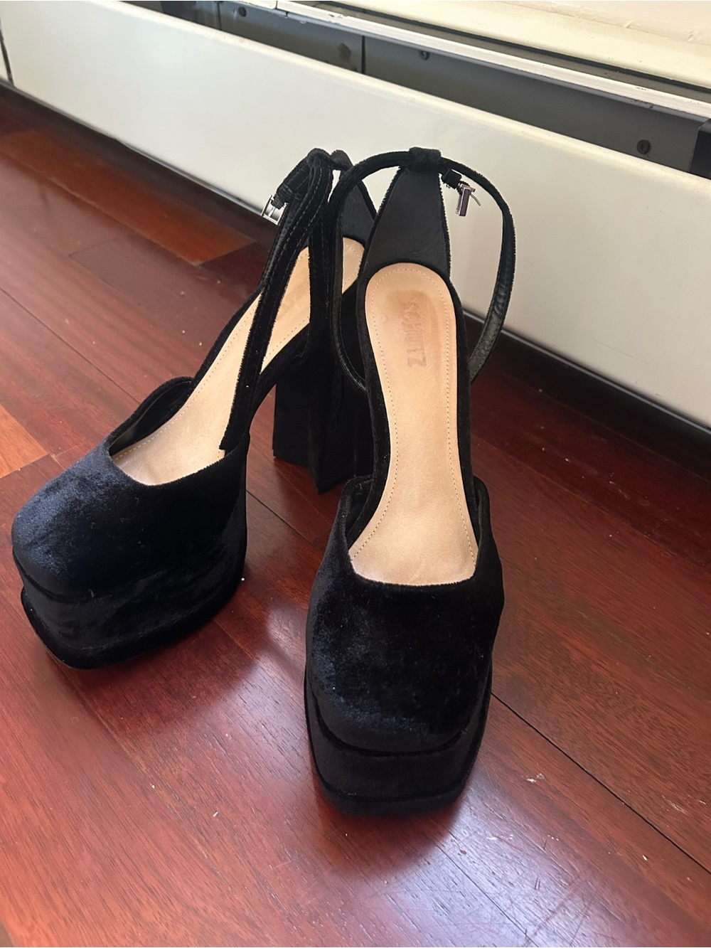 SCHUTZ Black Velvet Platform Slingback Heels